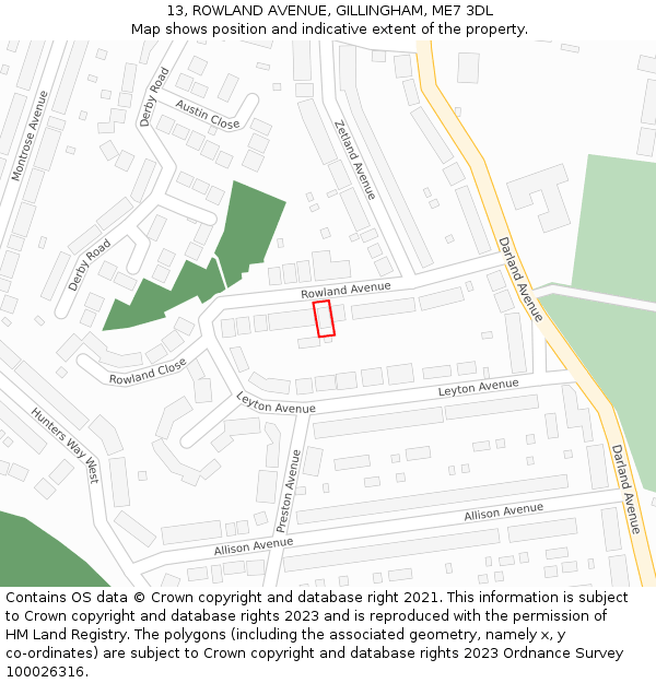 13, ROWLAND AVENUE, GILLINGHAM, ME7 3DL: Location map and indicative extent of plot