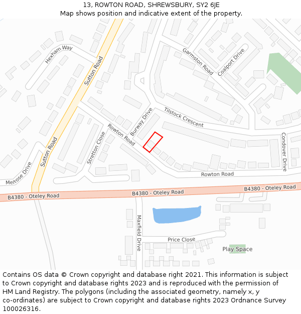 13, ROWTON ROAD, SHREWSBURY, SY2 6JE: Location map and indicative extent of plot