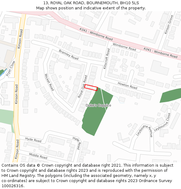 13, ROYAL OAK ROAD, BOURNEMOUTH, BH10 5LS: Location map and indicative extent of plot