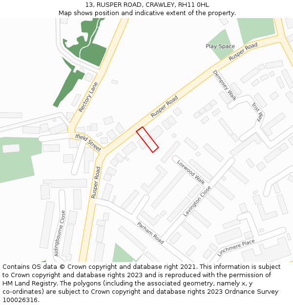 13, RUSPER ROAD, CRAWLEY, RH11 0HL: Location map and indicative extent of plot