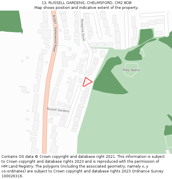 13, RUSSELL GARDENS, CHELMSFORD, CM2 8DB: Location map and indicative extent of plot