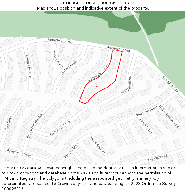13, RUTHERGLEN DRIVE, BOLTON, BL3 4PN: Location map and indicative extent of plot