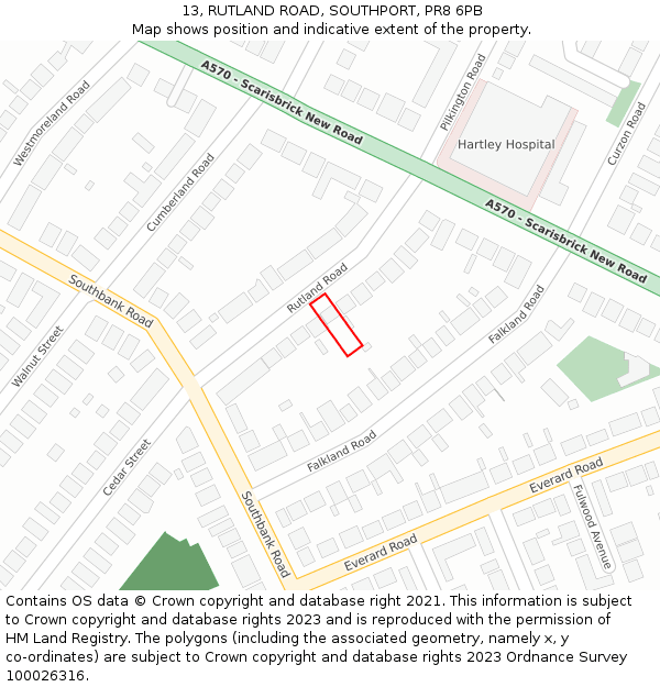 13, RUTLAND ROAD, SOUTHPORT, PR8 6PB: Location map and indicative extent of plot