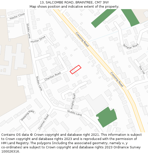 13, SALCOMBE ROAD, BRAINTREE, CM7 3NY: Location map and indicative extent of plot