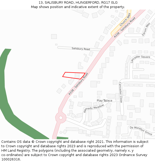 13, SALISBURY ROAD, HUNGERFORD, RG17 0LG: Location map and indicative extent of plot