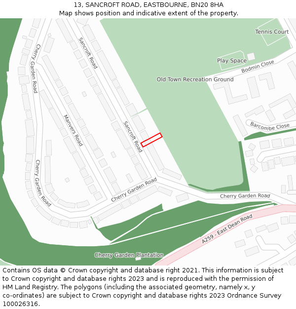 13, SANCROFT ROAD, EASTBOURNE, BN20 8HA: Location map and indicative extent of plot