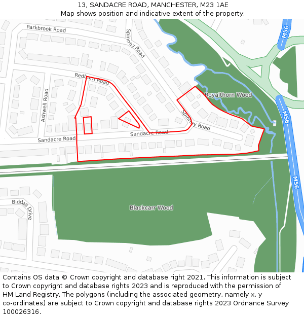 13, SANDACRE ROAD, MANCHESTER, M23 1AE: Location map and indicative extent of plot