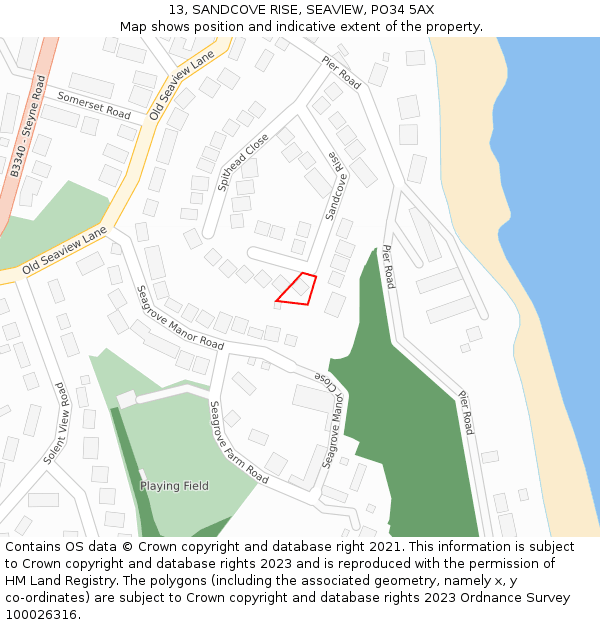 13, SANDCOVE RISE, SEAVIEW, PO34 5AX: Location map and indicative extent of plot