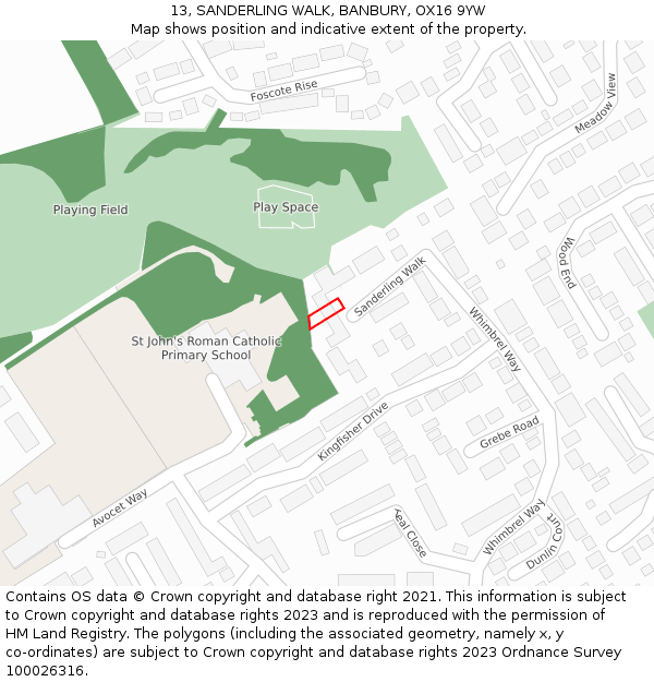 13, SANDERLING WALK, BANBURY, OX16 9YW: Location map and indicative extent of plot