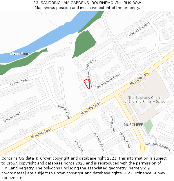 13, SANDRINGHAM GARDENS, BOURNEMOUTH, BH9 3QW: Location map and indicative extent of plot