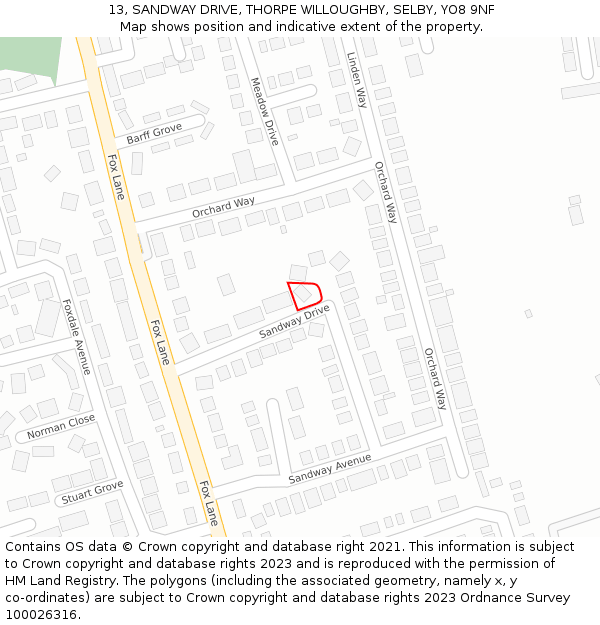 13, SANDWAY DRIVE, THORPE WILLOUGHBY, SELBY, YO8 9NF: Location map and indicative extent of plot