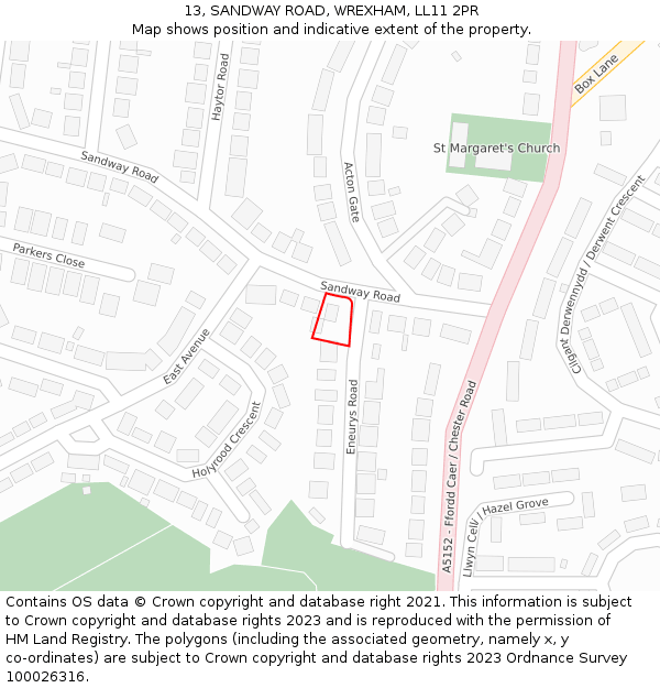 13, SANDWAY ROAD, WREXHAM, LL11 2PR: Location map and indicative extent of plot