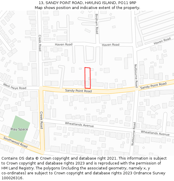 13, SANDY POINT ROAD, HAYLING ISLAND, PO11 9RP: Location map and indicative extent of plot