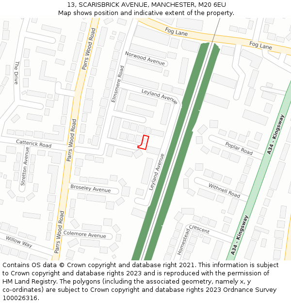 13, SCARISBRICK AVENUE, MANCHESTER, M20 6EU: Location map and indicative extent of plot