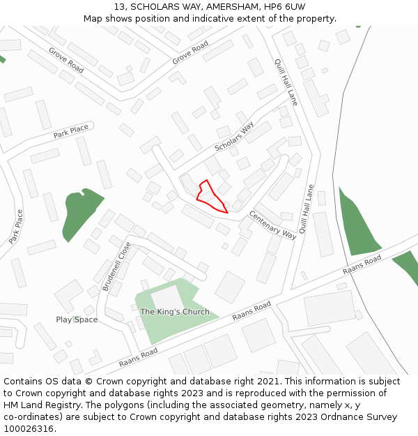 13, SCHOLARS WAY, AMERSHAM, HP6 6UW: Location map and indicative extent of plot