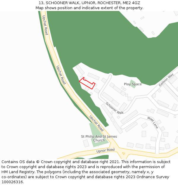 13, SCHOONER WALK, UPNOR, ROCHESTER, ME2 4GZ: Location map and indicative extent of plot