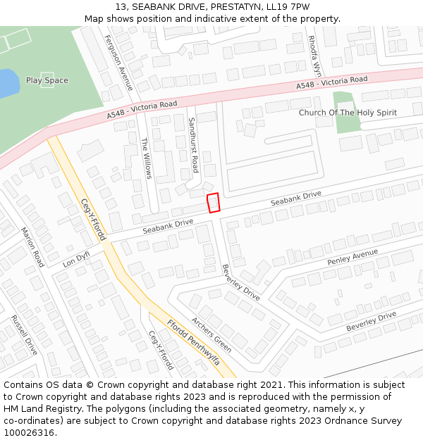 13, SEABANK DRIVE, PRESTATYN, LL19 7PW: Location map and indicative extent of plot