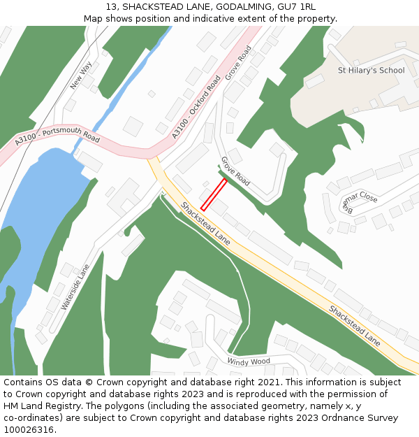 13, SHACKSTEAD LANE, GODALMING, GU7 1RL: Location map and indicative extent of plot