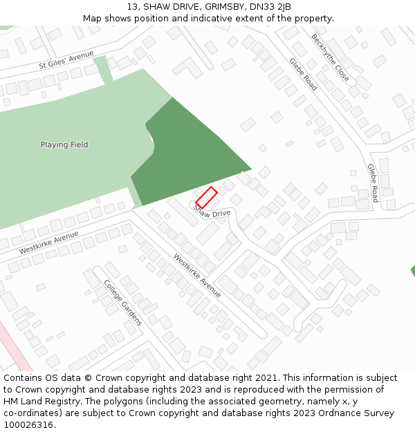 13, SHAW DRIVE, GRIMSBY, DN33 2JB: Location map and indicative extent of plot
