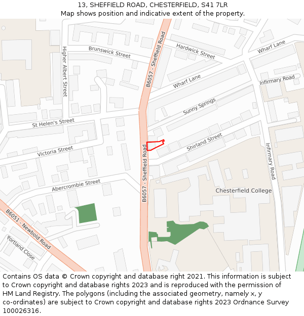 13, SHEFFIELD ROAD, CHESTERFIELD, S41 7LR: Location map and indicative extent of plot