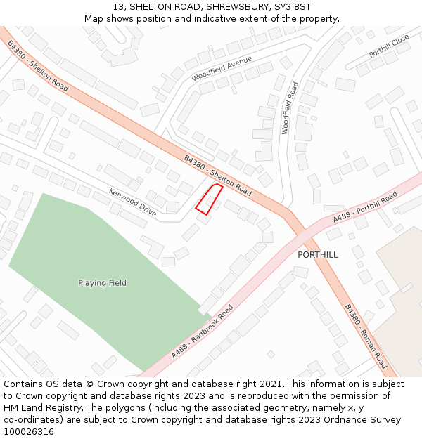 13, SHELTON ROAD, SHREWSBURY, SY3 8ST: Location map and indicative extent of plot