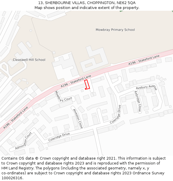 13, SHERBOURNE VILLAS, CHOPPINGTON, NE62 5QA: Location map and indicative extent of plot