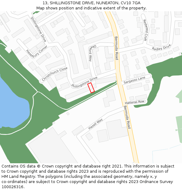 13, SHILLINGSTONE DRIVE, NUNEATON, CV10 7GA: Location map and indicative extent of plot