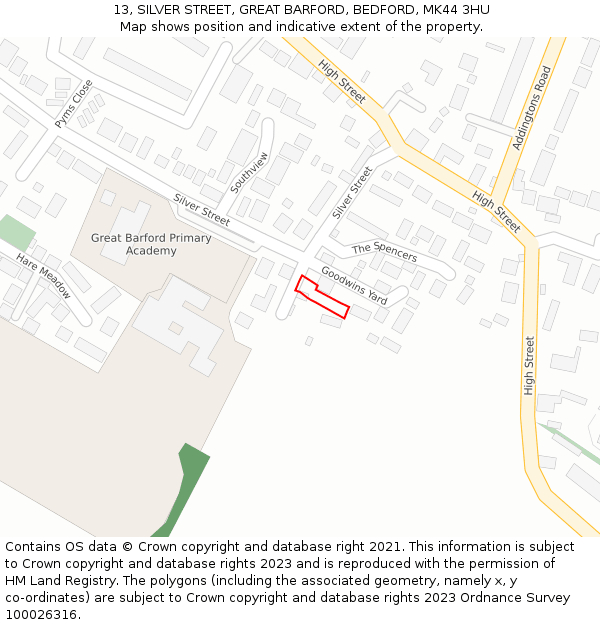 13, SILVER STREET, GREAT BARFORD, BEDFORD, MK44 3HU: Location map and indicative extent of plot