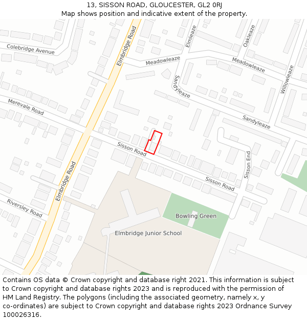 13, SISSON ROAD, GLOUCESTER, GL2 0RJ: Location map and indicative extent of plot