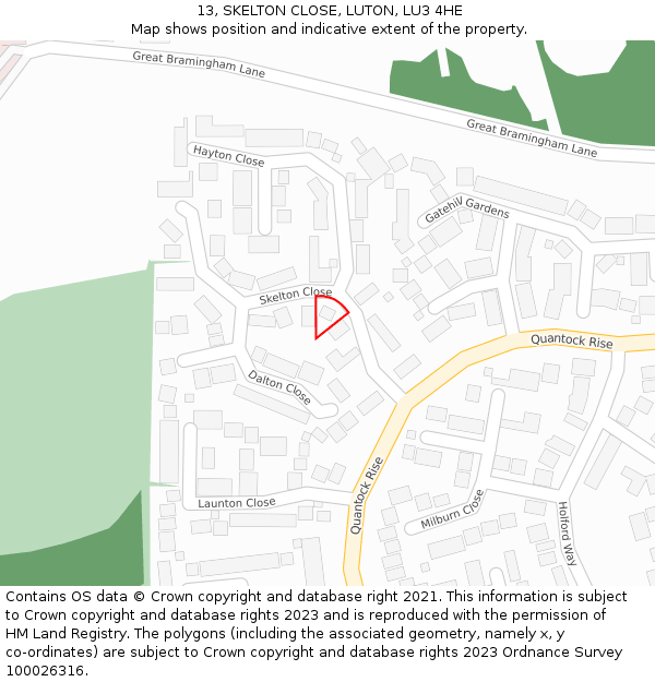 13, SKELTON CLOSE, LUTON, LU3 4HE: Location map and indicative extent of plot