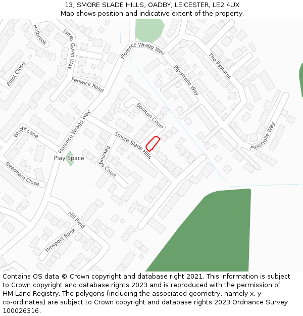 13, SMORE SLADE HILLS, OADBY, LEICESTER, LE2 4UX: Location map and indicative extent of plot