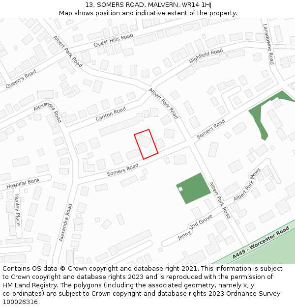 13, SOMERS ROAD, MALVERN, WR14 1HJ: Location map and indicative extent of plot