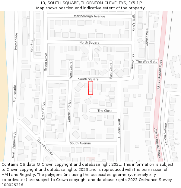 13, SOUTH SQUARE, THORNTON-CLEVELEYS, FY5 1JP: Location map and indicative extent of plot