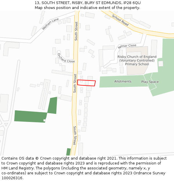 13, SOUTH STREET, RISBY, BURY ST EDMUNDS, IP28 6QU: Location map and indicative extent of plot