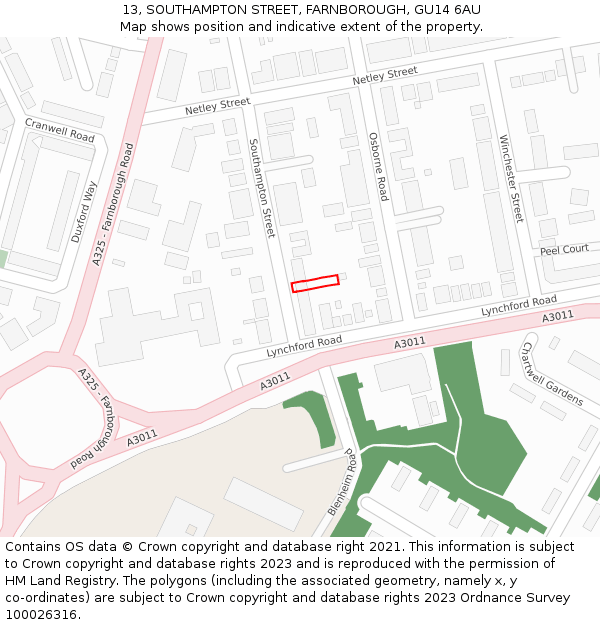 13, SOUTHAMPTON STREET, FARNBOROUGH, GU14 6AU: Location map and indicative extent of plot