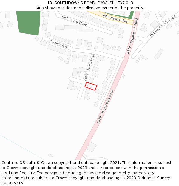 13, SOUTHDOWNS ROAD, DAWLISH, EX7 0LB: Location map and indicative extent of plot