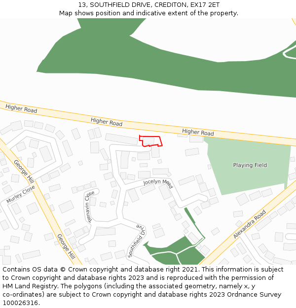 13, SOUTHFIELD DRIVE, CREDITON, EX17 2ET: Location map and indicative extent of plot