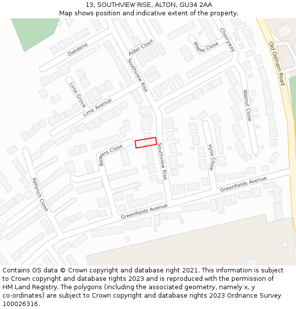 13, SOUTHVIEW RISE, ALTON, GU34 2AA: Location map and indicative extent of plot