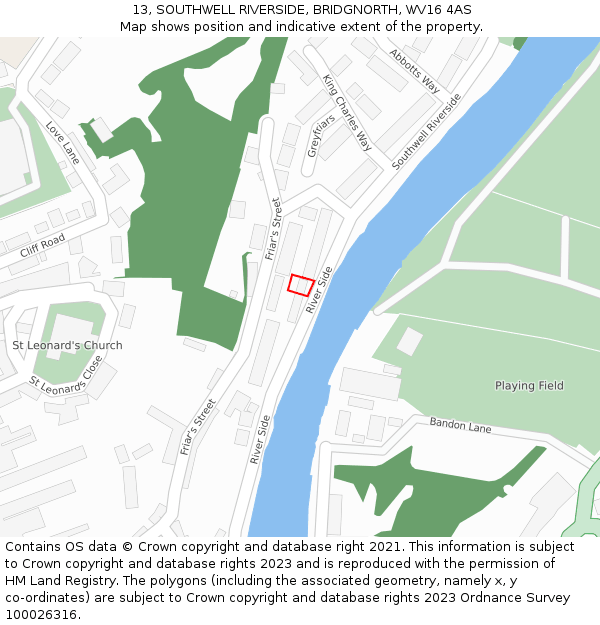 13, SOUTHWELL RIVERSIDE, BRIDGNORTH, WV16 4AS: Location map and indicative extent of plot