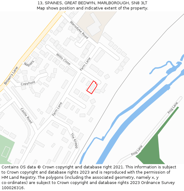 13, SPAINES, GREAT BEDWYN, MARLBOROUGH, SN8 3LT: Location map and indicative extent of plot
