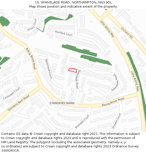 13, SPANSLADE ROAD, NORTHAMPTON, NN3 9DL: Location map and indicative extent of plot
