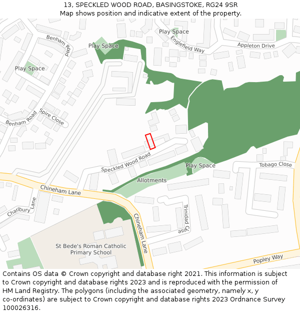 13, SPECKLED WOOD ROAD, BASINGSTOKE, RG24 9SR: Location map and indicative extent of plot