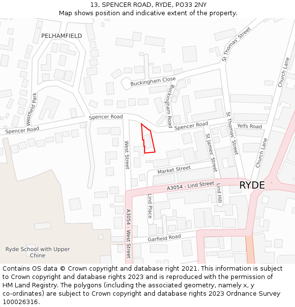 13, SPENCER ROAD, RYDE, PO33 2NY: Location map and indicative extent of plot