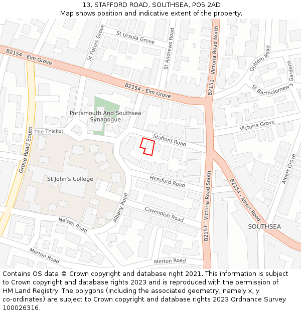 13, STAFFORD ROAD, SOUTHSEA, PO5 2AD: Location map and indicative extent of plot