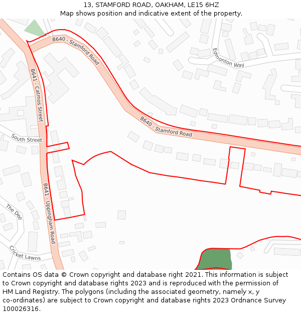 13, STAMFORD ROAD, OAKHAM, LE15 6HZ: Location map and indicative extent of plot