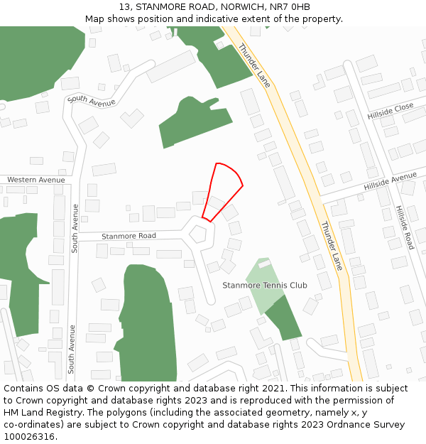 13, STANMORE ROAD, NORWICH, NR7 0HB: Location map and indicative extent of plot