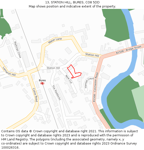 13, STATION HILL, BURES, CO8 5DD: Location map and indicative extent of plot