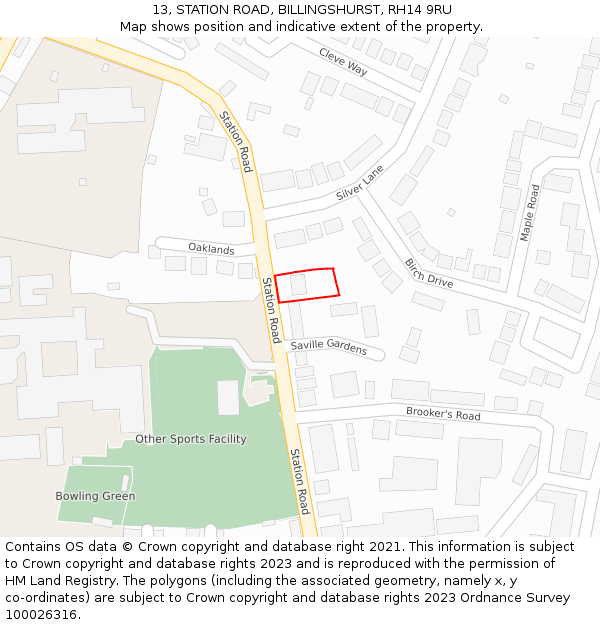 13, STATION ROAD, BILLINGSHURST, RH14 9RU: Location map and indicative extent of plot