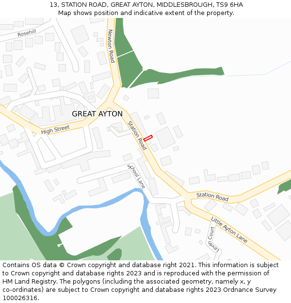 13, STATION ROAD, GREAT AYTON, MIDDLESBROUGH, TS9 6HA: Location map and indicative extent of plot