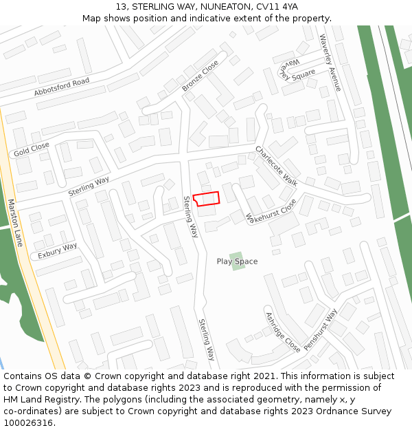 13, STERLING WAY, NUNEATON, CV11 4YA: Location map and indicative extent of plot